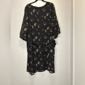 Ava & Viv Black Dress with Beige Dandelion Print